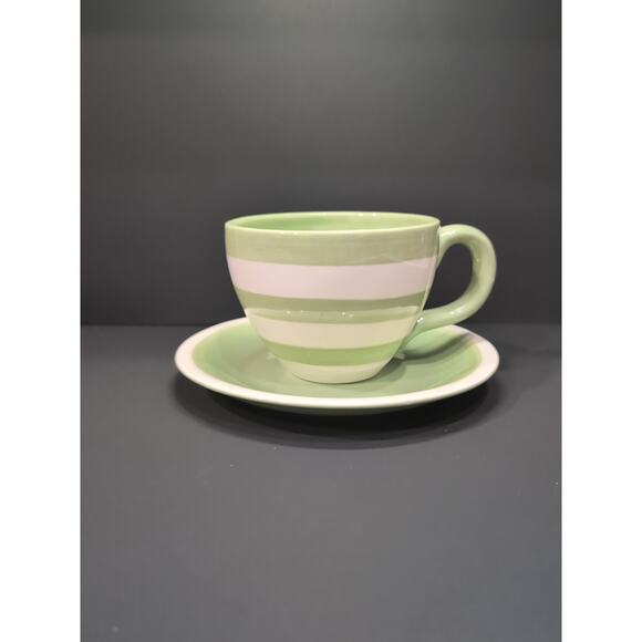 Hallmark‎ Green Striped Mug & Saucer Combo, X-Large Set, Snack Plate, Coffee Cup - Picture 1 of 12